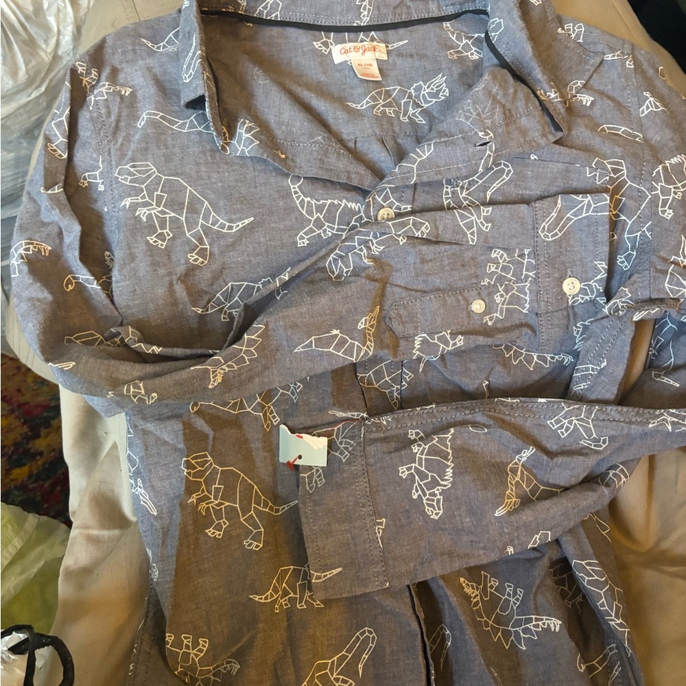 Cat & Jack Gray Button Down Shirt with Floral Design